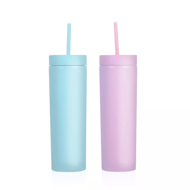 16oz Reusable Plastic Cup Round Plastic Water Bottles With (4)